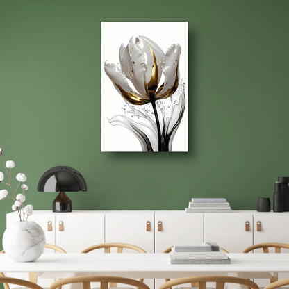 Abstracte witte en gouden tulp met druppels poster