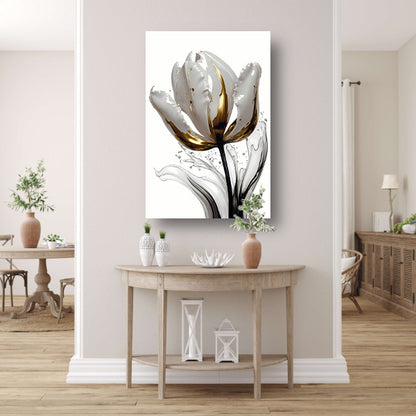 Abstracte witte en gouden tulp met druppels canvas