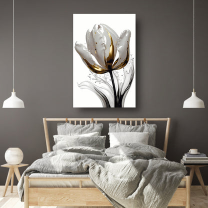 Abstracte witte en gouden tulp met druppels canvas