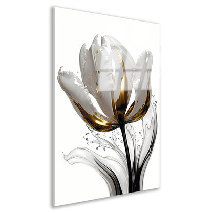 Abstracte witte en gouden tulp met druppels acrylglas