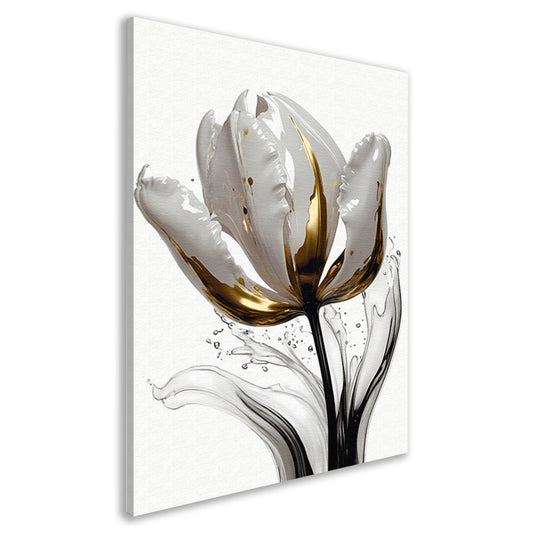 Abstracte witte en gouden tulp met druppels canvas