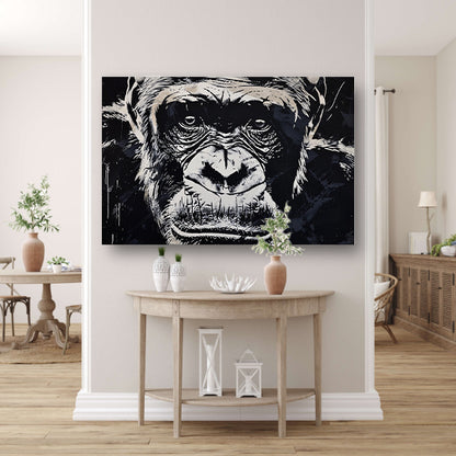 Gedetailleerde zwart-wit aap portretkunst canvas