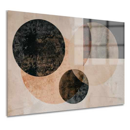 Overlappende Sepia Cirkels en Lijnen Kunstwerk acrylglas