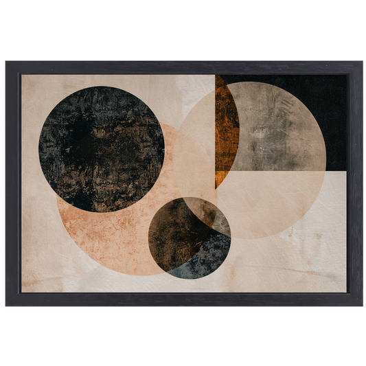Overlappende Sepia Cirkels en Lijnen Kunstwerk canvas met baklijst