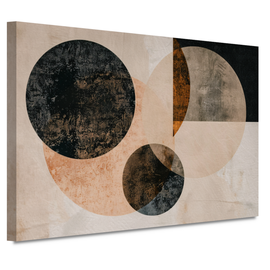 Overlappende Sepia Cirkels en Lijnen Kunstwerk canvas