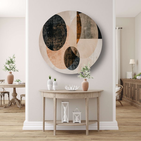 Overlappende Sepia Cirkels en Lijnen Kunstwerk aluminium muurcirkel