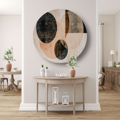 Overlappende Sepia Cirkels en Lijnen Kunstwerk aluminium muurcirkel
