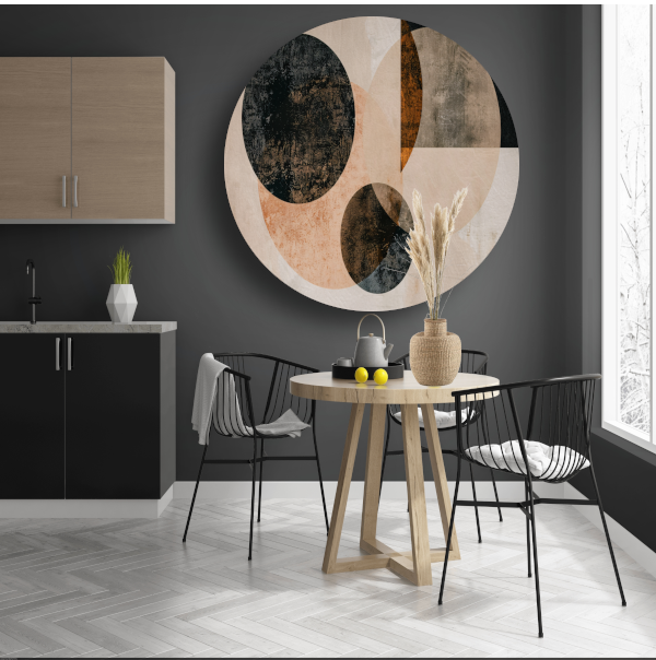 Overlappende Sepia Cirkels en Lijnen Kunstwerk aluminium muurcirkel