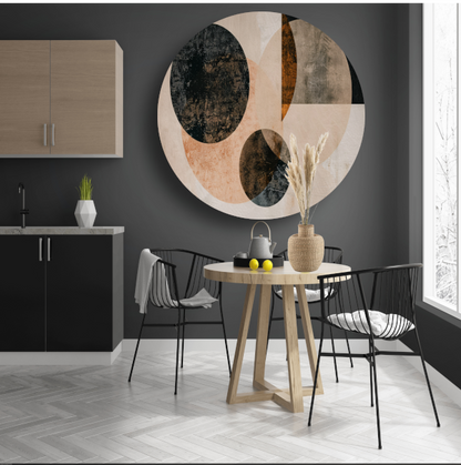 Overlappende Sepia Cirkels en Lijnen Kunstwerk aluminium muurcirkel