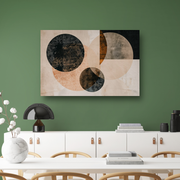 Overlappende Sepia Cirkels en Lijnen Kunstwerk poster