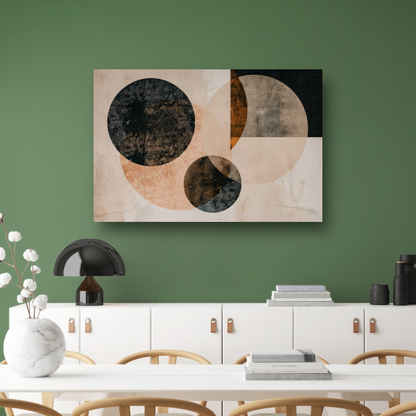 Overlappende Sepia Cirkels en Lijnen Kunstwerk poster