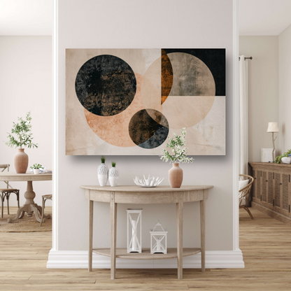 Overlappende Sepia Cirkels en Lijnen Kunstwerk poster