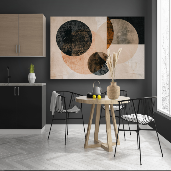 Overlappende Sepia Cirkels en Lijnen Kunstwerk poster