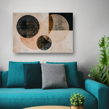 Overlappende Sepia Cirkels en Lijnen Kunstwerk canvas