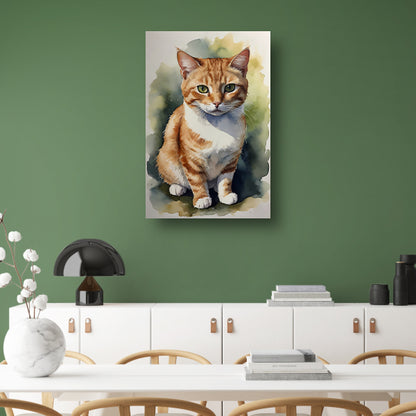 Serene aquarel van een bedachtzame kat canvas met baklijst