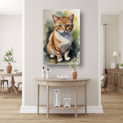 Serene aquarel van een bedachtzame kat canvas