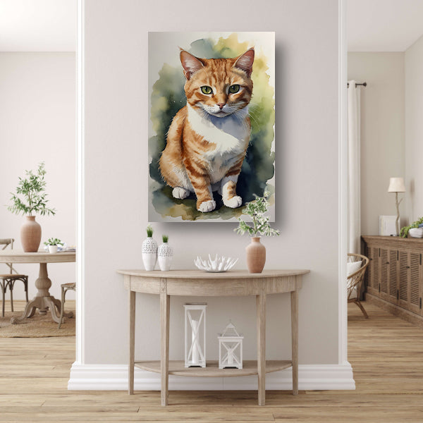 Serene aquarel van een bedachtzame kat canvas met baklijst