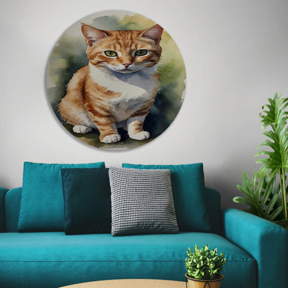 Serene aquarel van een bedachtzame kat aluminium muurcirkel