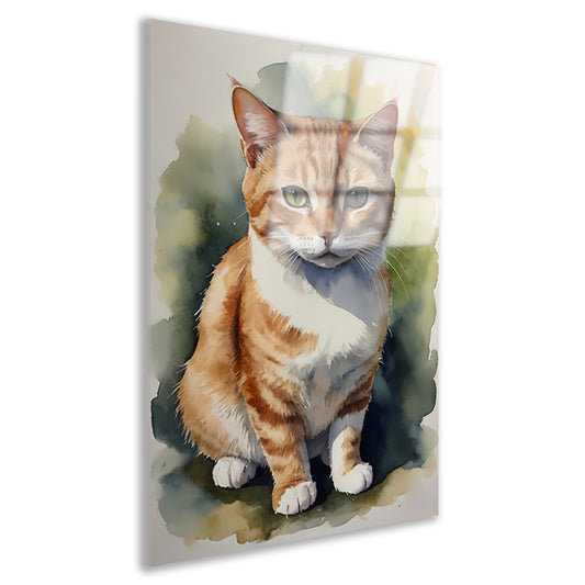 Serene aquarel van een bedachtzame kat acrylglas