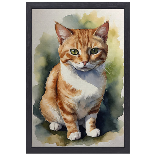 Serene aquarel van een bedachtzame kat canvas met baklijst