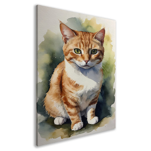 Serene aquarel van een bedachtzame kat canvas