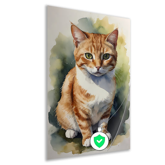 Serene aquarel van een bedachtzame kat poster
