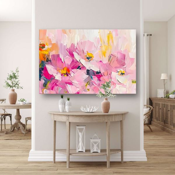 Abstracte bloemenveld met kleurrijke penseelstreken poster