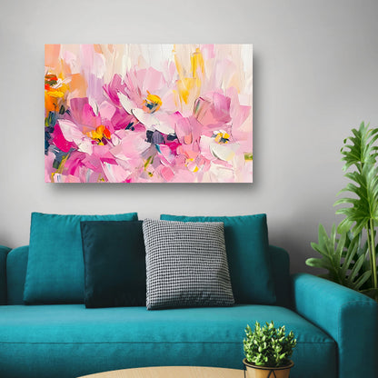 Abstracte bloemenveld met kleurrijke penseelstreken canvas