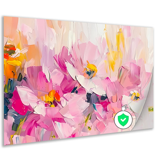 Abstracte bloemenveld met kleurrijke penseelstreken poster