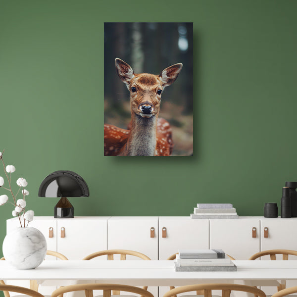 Jonge hert in zonnig bos poster