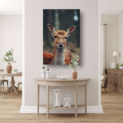 Jonge hert in zonnig bos poster