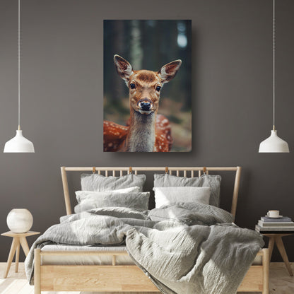 Jonge hert in zonnig bos poster