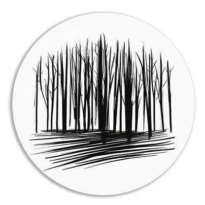 Minimalistische Zwart-Witte Bomenlijn Kunst forex muurcirkel