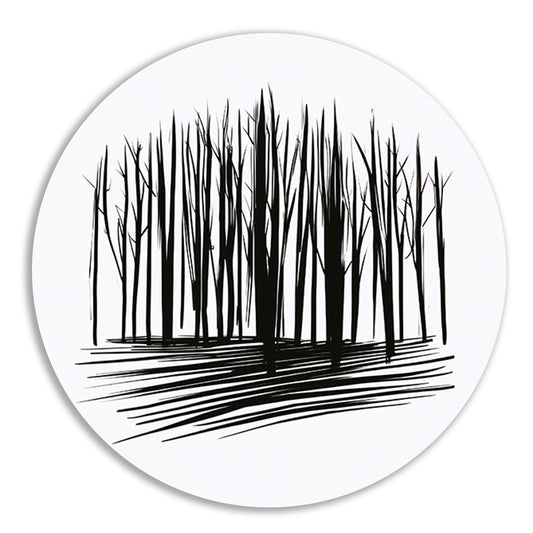 Minimalistische Zwart-Witte Bomenlijn Kunst forex muurcirkel