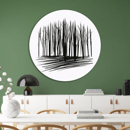 Minimalistische Zwart-Witte Bomenlijn Kunst forex muurcirkel