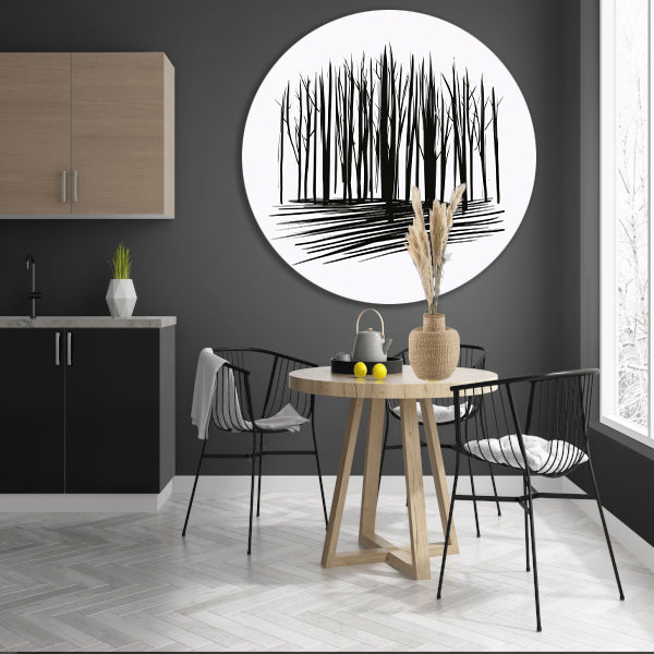 Minimalistische Zwart-Witte Bomenlijn Kunst forex muurcirkel