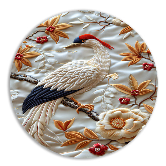 Borduurwerk van een vogel met bloemen aluminium muurcirkel