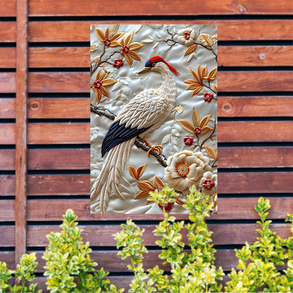 Borduurwerk van een vogel met bloemen tuinposter
