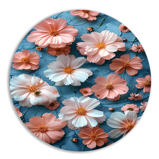 Abstract Bloemen in Blauw aluminium muurcirkel