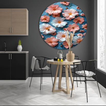 Abstract Bloemen in Blauw aluminium muurcirkel