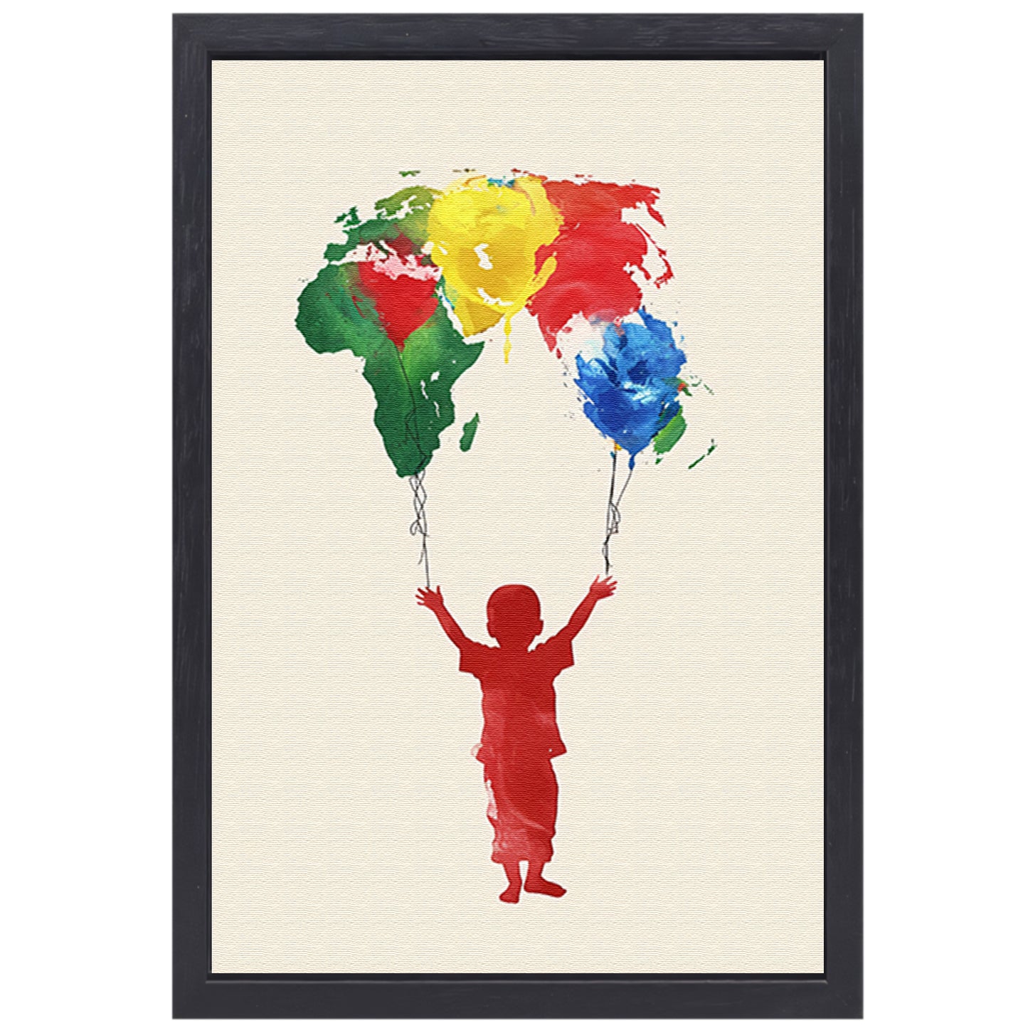 Kind houdt de wereld vast als ballonnen canvas met baklijst