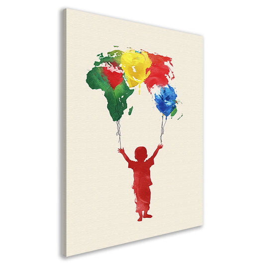 Kind houdt de wereld vast als ballonnen canvas