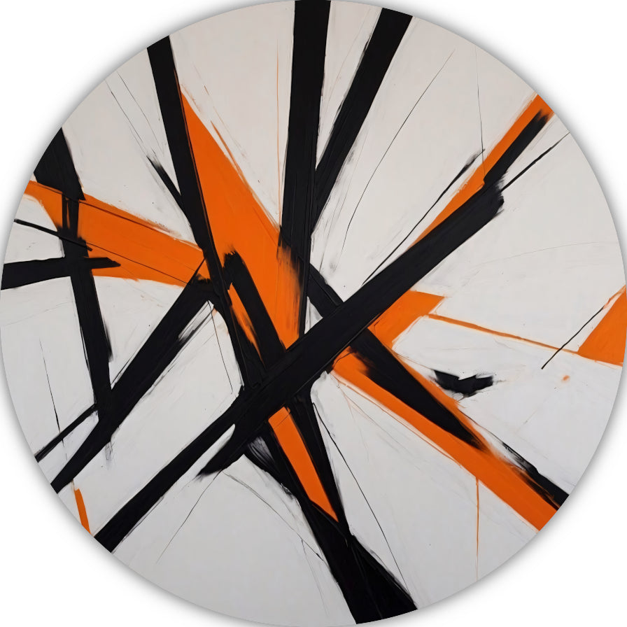 Dynamische Zwarte Lijnen met Oranje Accenten aluminium muurcirkel