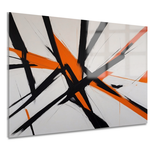 Dynamische Zwarte Lijnen met Oranje Accenten acrylglas