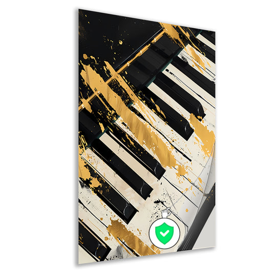 Abstract expressie op piano met goud poster