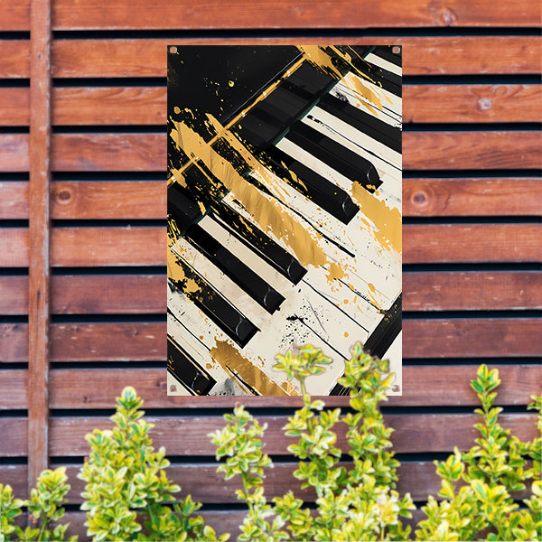 Abstract expressie op piano met goud tuinposter