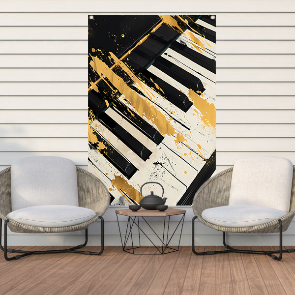 Abstract expressie op piano met goud tuinposter