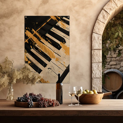 Abstract expressie op piano met goud tuinposter