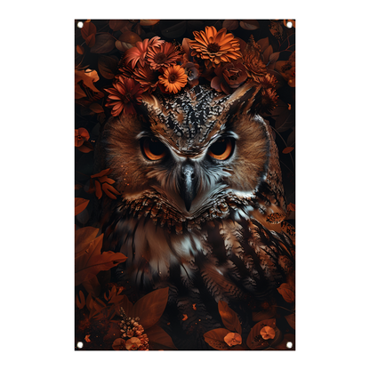 Uil en Herfstbloemen in Warme Tinten tuinposter