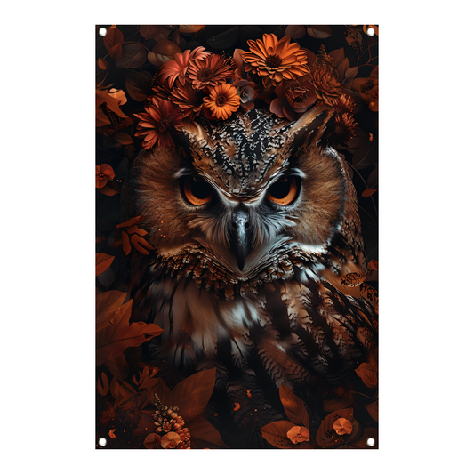 Uil en Herfstbloemen in Warme Tinten tuinposter